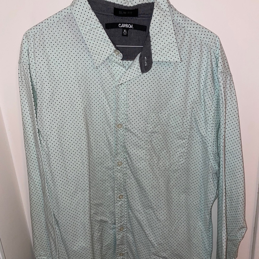Mint shirt, black dots button down
